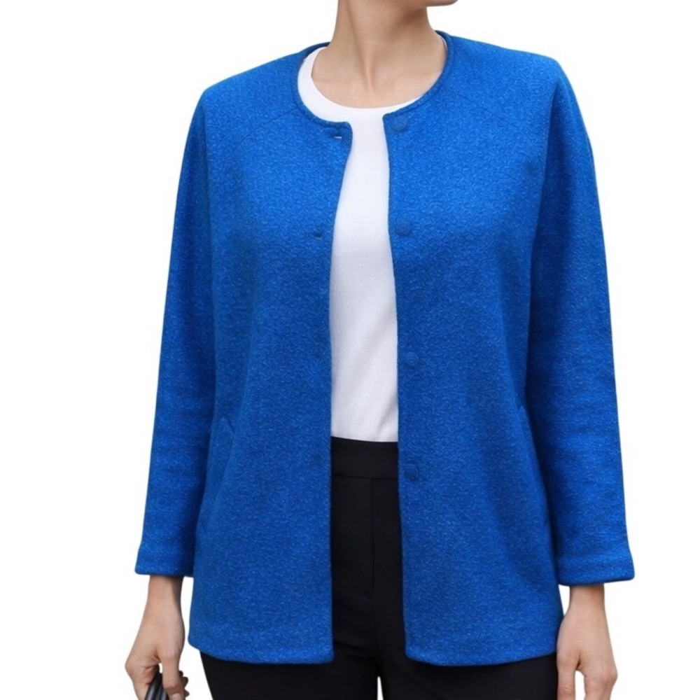 Anthropologie Cynthia Rowley Blue‎ Wool Blend Boxy Coat Jacket Blazer Size M